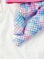 SHEIN Infant Girls' Letter Print Short Sleeve Top & Mermaid Scale Pants Homewear Set