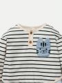 Cozy Cub Baby Boy Striped Pocket Patched Tee & Pants
