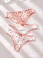3pcs Butterfly Bow Decorated Ruffle Trim Triangle Panties Set