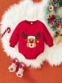 Baby Boy Christmas Elk Embroidery Bodysuit