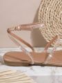 Women'S Flat Rhinestone Solid Color Sandals