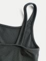 SHEIN Teenage Girls' Knit Ribbed Drawstring Ruched Camisole Top