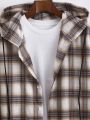 Manfinity Men Plaid Print Button Up Drawstring Hooded Shirt