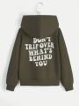 SHEIN Kids EVRYDAY Boys' (Big Kid) Letter Printed Hooded Sweatshirt With Back Design