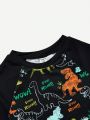 SHEIN Boys' Dinosaur & Letter Print Casual Round Neck Raglan T-shirt And Shorts Swimwear Set