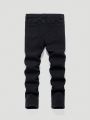 SHEIN Boys' Casual Mid-waist Printed Slim Fit Jeans With Elastic Waistband And Printed Pattern On Denim