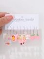 5pairs/set Colorful Resin Earrings Set, Including Peach, Mushroom, Banana, Candy, Dopamine Molecule Design, Suitable For Daily Wear