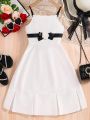 SHEIN Kids EVRYDAY Teen Girls' Flower Decorated Stand Collar Sleeveless Dress With Straps