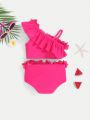 SHEIN Baby Girl Casual Ruffle Strap Top Triangle Shorts Swimsuit Set