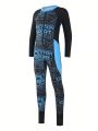 Big Boys' Letter Print Long Sleeve One-Piece Swimsuit With Shoulder Pads For Sports