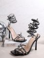 Women's Fashionable Butterfly & Rhinestone Decor High Heel Sandals