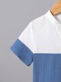 SHEIN Kids Academe Boys' Color Block Short Sleeve Shirt For School