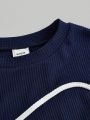 SHEIN Kids Nujoom Tween Girls' Color Block Knit Cropped Tank Top And Sweatshirt Two-Piece Set