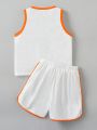 SHEIN Young Boy Letter Graphic Contrast Binding Tank Top & Shorts