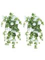 Artificial Flowers 2 Pcs Set, Vines Simulation Morning Glory Hanging Fake Green Plant for Home Garden Fence Stairway Outdoor Wedding Hanging Baskets Decor Yellow