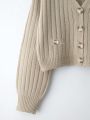 SHEIN Essnce Drop Shoulder V-neck Button Front Cardigan