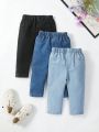 Baby Girl 3pcs Elastic Waist Solid Jeans