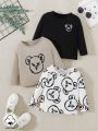 3pcs Fashionable Cartoon Street Bear Pattern Baby Tops