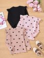 SHEIN Kids KDOMO Toddler Girls' Minimalist Cute Comfortable Basic 3pcs T-Shirt Set
