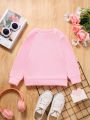 Toddler Girls' Cute Cartoon Letter Print Long Sleeve Pullover Sweatshirt For Casual Wear, Autumn And Winter