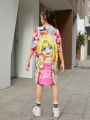 SHEIN Kids HYPEME Girls' Daily Street Fashion Knitted Round Neck Short-Sleeved Dress