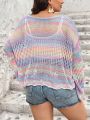SHEIN CURVE+ Plus Size Long Sleeve Round Neck Ombre Hollow Out Sweater