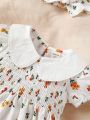 Baby Ditsy Floral Print Shirred Puff Sleeve Bodysuit