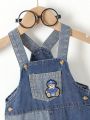 Baby Boy Bear Embroidery Dual Pocket Denim Overalls