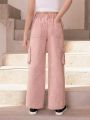 Tween Girls New Casual Fashionable Vintage Cargo Style Washed Denim Straight Pants
