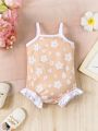 SHEIN Baby Girls' Flower Pattern Printed Comfortable Cute Romper Short Set For Daily Wear & Leisure & Elegant Occasions