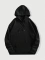 Men's Pigeon & Letter Printed Hoodie With Drawstring And Fleece Lining
