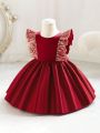 Baby Girl Contrast Sequin Ruffle Trim Bow Back Gown Dress