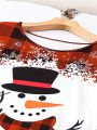 Women Plus Size Snowman And English Printed T-shirt With Leggings