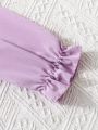 SHEIN Kids FANZEY Little Girls' Mesh Long Sleeve Dress With Ruffle Hem Perfect For Elegant Style