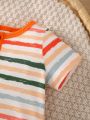 Baby Boys' Striped Button Half Placket Short Sleeve Jumpsuit