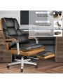 SeekFancy Reclining Office Chair with Footrest O203, Big and Tall Office Chair 500lbs Wide Seat with 170° Backrest, Black Pu Leather Managerial Desk Chair, High Back Large Executive Office Chair