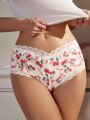 SHEIN 3pcs/Set Women's Cherry Printed Lace Trimmed Triangle Panties
