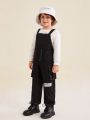 SHEIN Kids EVRYDAY Young Boy Letter Patched Flap Pocket Overalls Without Hoodie