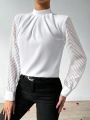 SHEIN Privé Pleated Collar Patchwork Long Sleeve Shirt