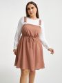 SHEIN Essnce Plus Size Spring And Summer New Fashion Casual Waist Drawstring Suspender Dress (Without T-Shirt)