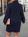 SHEIN Essnce Plus Turtleneck Lantern Sleeve Sweater Dress Without Belt