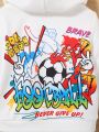 SHEIN Infant Boys' Casual Street Style Graffiti Soccer Printed Long Sleeve Hoodie