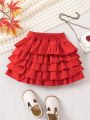 SHEIN Kids FANZEY Valentine's Day Single Piece Young Girl & Lady Five Layers Puffy Princess Skirt