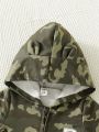 Baby Boy Camo Print Letter Patched Hooded Jumpsuit