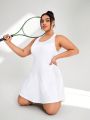 Daily&Casual Plus Size Solid Color Breathable Mesh Patchwork Sports Vest Dress