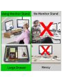 Dual Monitor Stand Riser with Drawer, Adjustable Length and Angle Monitor 2 Solts for Phone & Tablet, Desktop Organizer Stand for Computer/Laptop/PC/Printer