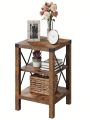 End Table Set of 2,Small End Table,Bedside Table with Removable Middle Shelf,Easy Assembly,Farmhouse Accent Cocktail Table Storage Shelf for Living Room,Bedroom,Office