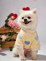 PETSIN Valentine's Day 1pc Yellow Heart Printed Fleece Pet Sweater (Without Hood), Keep Pets Warm