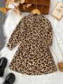 SHEIN Kids QTFun Toddler Girls' Leopard Print Long Sleeve Dress For Autumn Winter