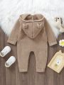 Baby Boys' Solid Color Hooded Knitted Romper